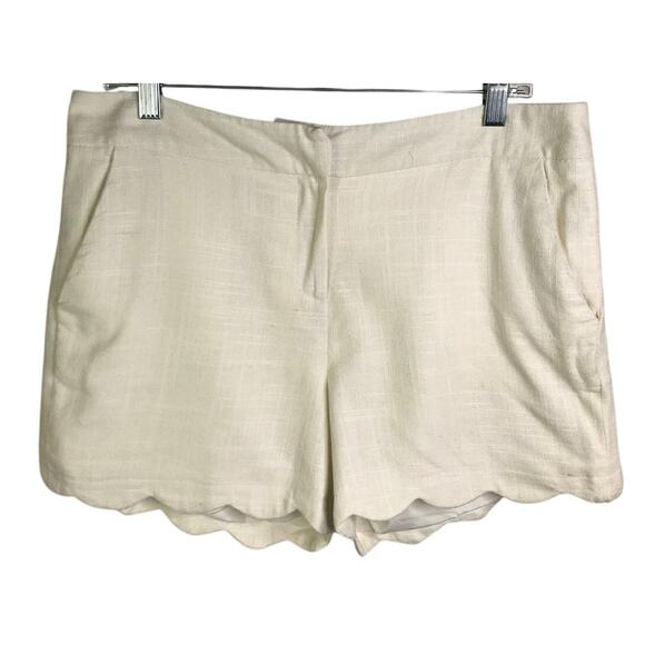 Cynthia Rowley Linen Chino Shorts Womens Sz 10 Cream Scalloped Buttercup Cotton - Picture 1 of 8